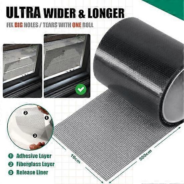 Fönsterskärm Reparationstejp Starkt Lim Extra Lång Bred Användning Glasfiberskärm Tejp Mesh Reparationslapp Kit black