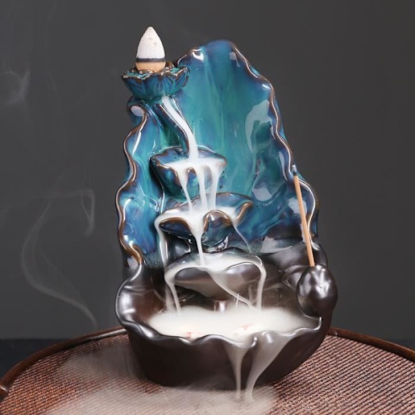 Keramisk Røkelsesbrenner med Tilbakestrømning - Lotus Foss Røkelsesbrenner - for Kontor, Yogastudio Lotus bleu