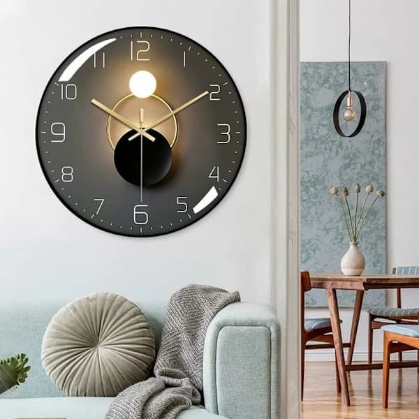 Modern Tyst Väggklocka, 30 cm Diameter Väggklocka, Rund Digital Quartz Väggklocka, Lämplig för Vardagsrum, Kontor, Sovrum, Kök (Svart)