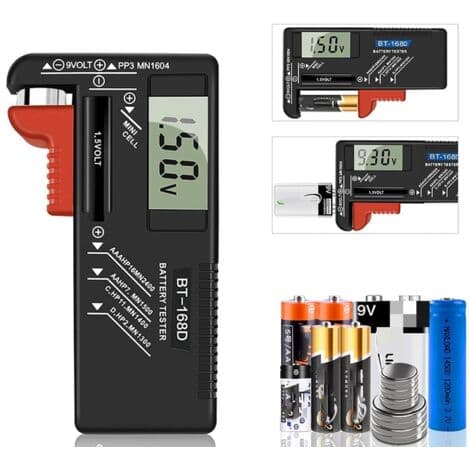 Digital batteritester, universal batteritester, batteritester, til AA, AAA, C, D, PP3, 9V, 1.5V, knapcellebatterier - Fungerer uden batterier