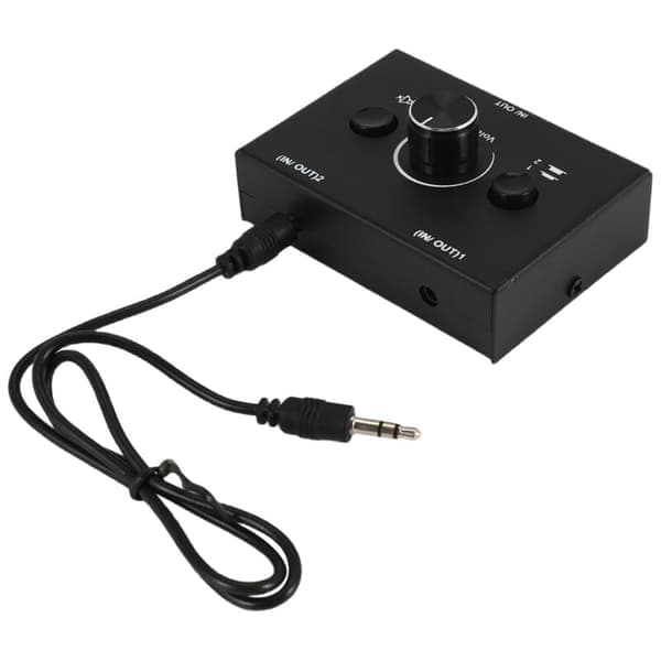 3,5 mm lydvælger, 2 ind 1 ud / 1 ind 2 ud lydsplitter, switchboks med én-tasts mute