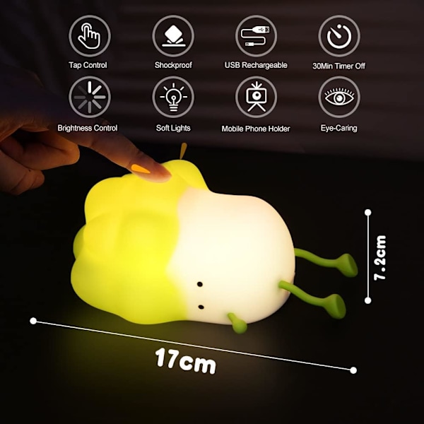 Liggende Flad Grøntsags Børne Natlampe, Bærbar LED Sød Baby Natlampe Børnelampe, USB Genopladeligt Batteri Silikone Dæmpbar Grøntsags Sovelampe
