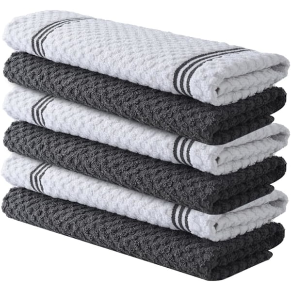 Disktrasor | 6-pack | 100% Bomull | 38 x 64 cm | Ultra Mjuka & Mycket Absorberande | Frotté Diskhanddukar för Kök, Bar | Grå |
