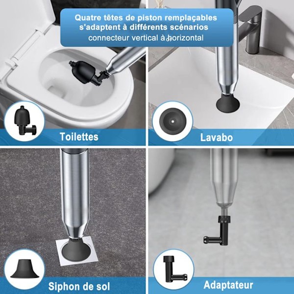 Paineilma-WC-mäntä, männät barometrillä, WC-mäntä 3 mäntäpäällä ja