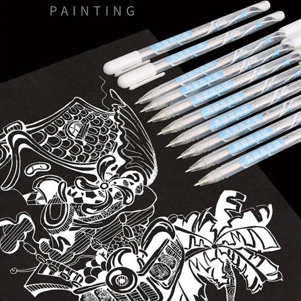 5 st 0,8 mm vit penna för blyertsskiss fineliner penna överlägsen hög ljus