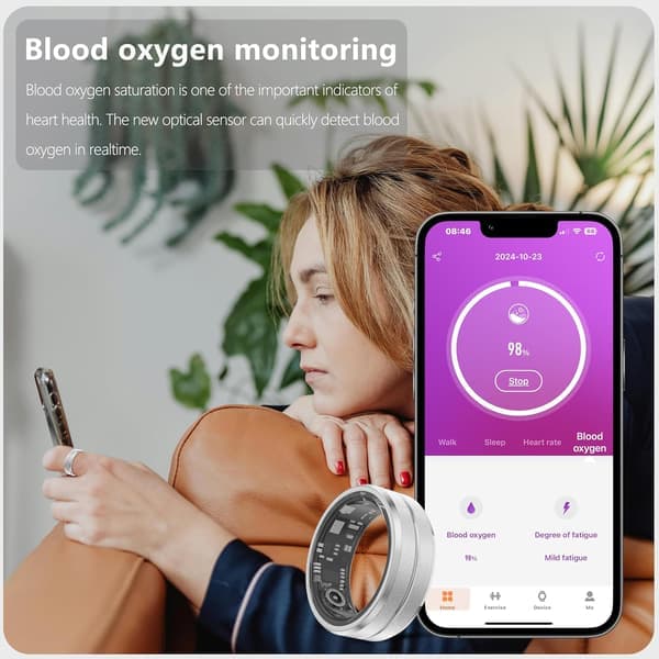 Smart ring med aktivitetsmåler, funksjoner som skritteller, søvnmonitor, vanntett, kompatibel med iOS og Android. sølv nr. 8 silver No. 8