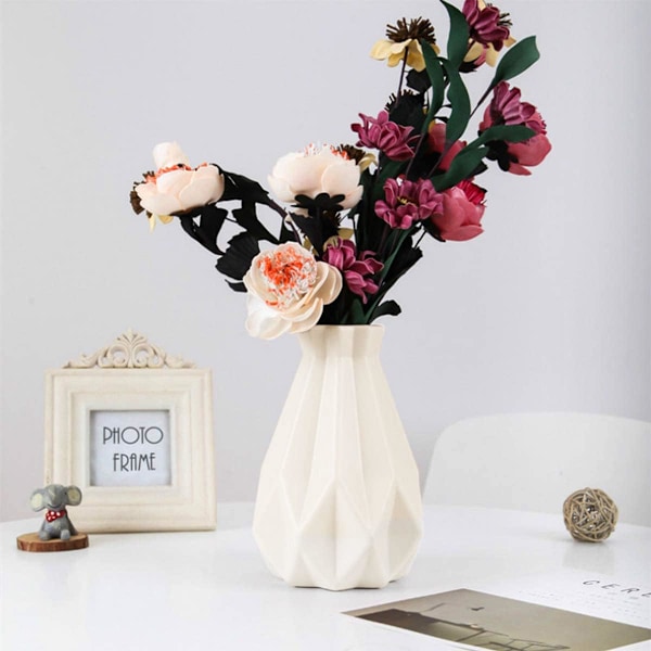 Vase for Blomster - Rustikk Stil Hvit Geometrisk Skrivebord Dekorativ Vase Plast Store Flasker