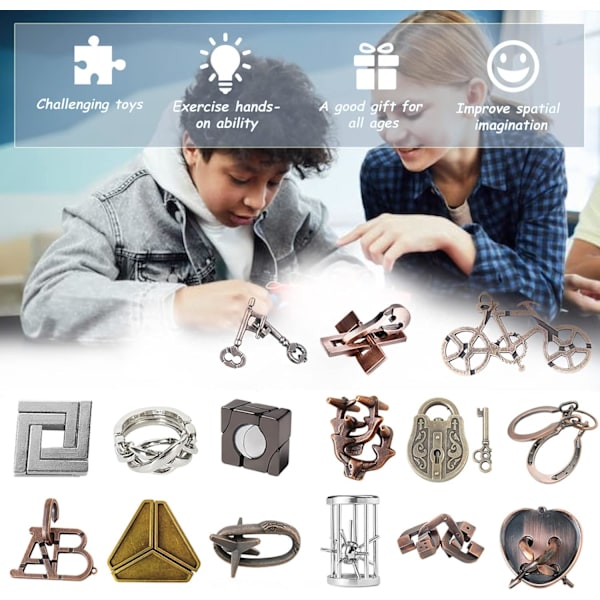 15 stk IQ Test Puslespill Hjernetrim Metalltråd Puslespill Tankespill Pedagogiske Leker Frigjørings Lås Sammenkobling Spill Magiske Triks Leker