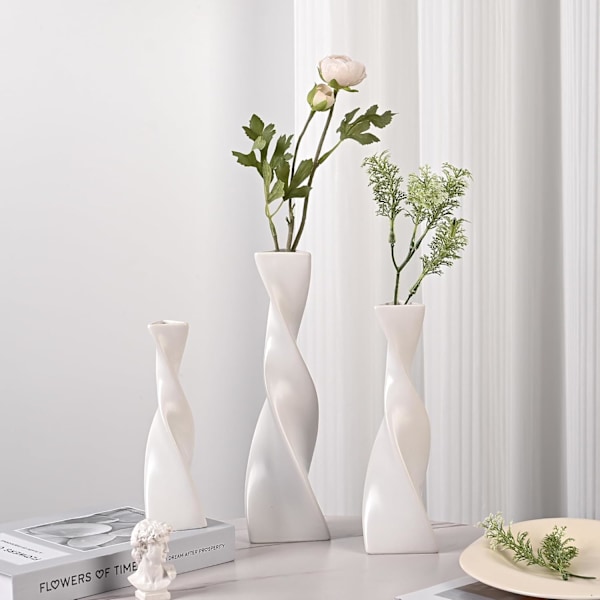 vaser set om 3 – vit keramik vas set om 3 för modern heminredning, blomvas för pampasgräs och torkade blommor