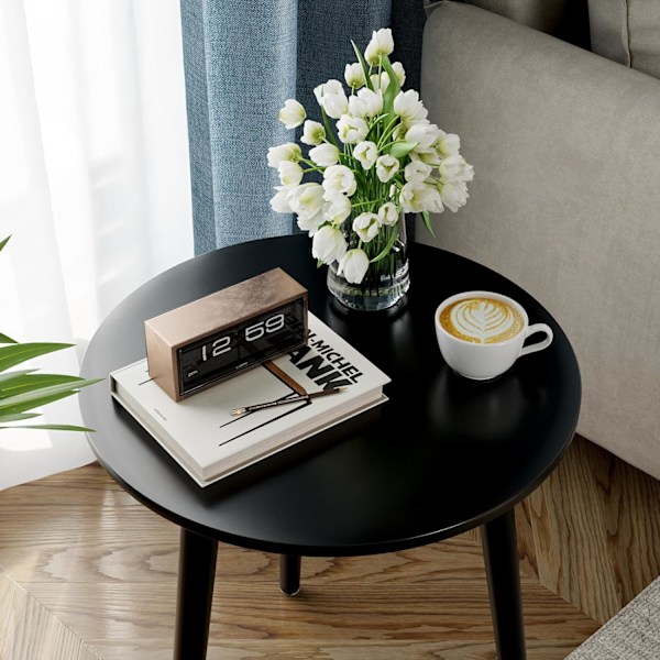 Runt Sidobord, Litet Soffbord Avlastningsbord för Vardagsrum, Sovrum, Små Utrymmen, Sängbord i Trä, Enkel Montering, 42(D) x 51(H) cm