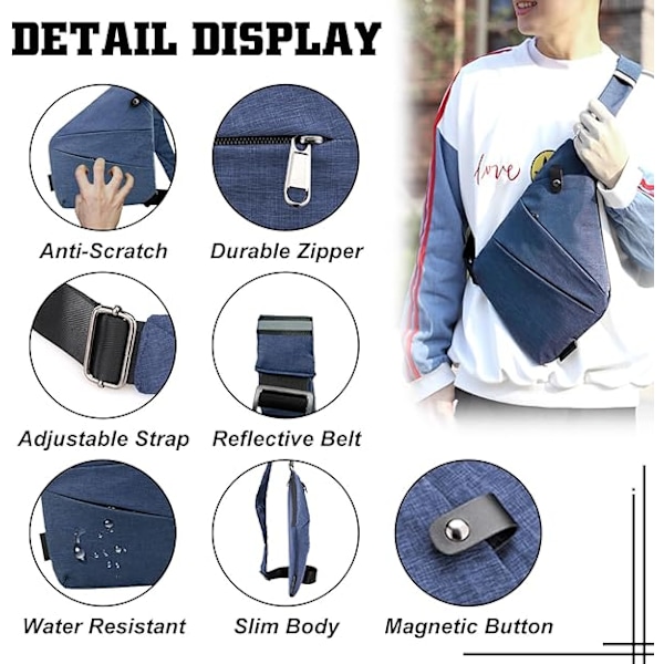 Stöldskydd Crossbody Väska för Kvinnor Personlig Flex Resväska Stöldskydd Cross Body Väska Sling Bröstväska för Män Blue