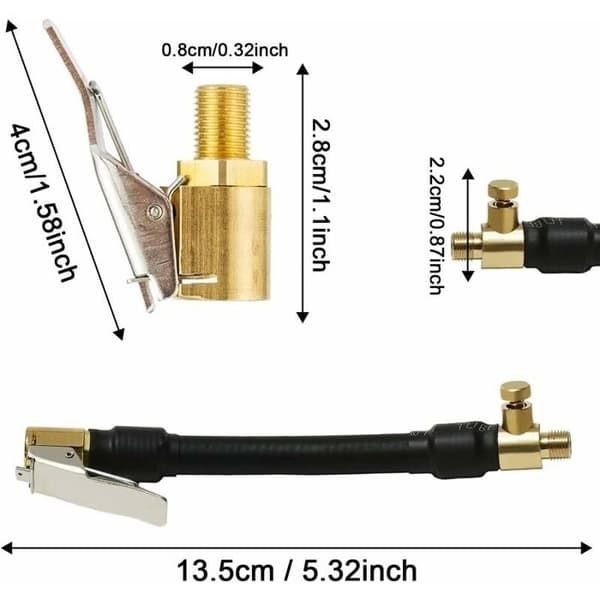 Ventiladapter - AIMOONSA - Universalstik - Holdbart messing - 300 PSI - 13,5 cm slange
