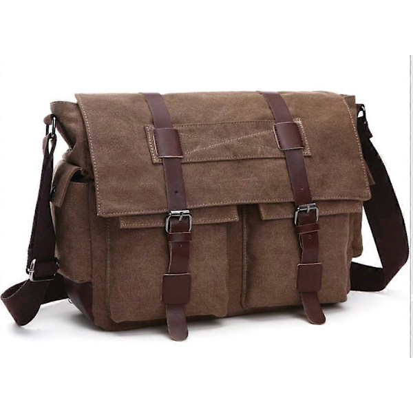 Helt Ny Retro Vintage Axelväska för Män med Flera Fickor Canvas med Axelrem Coffee