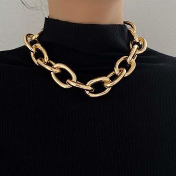 Kraftig Choker Halskæde Cubansk Led Kæde Halskæde Tyk Halskæde Kæde Punk Smykker Justerbar til Kvinder og Piger Gold