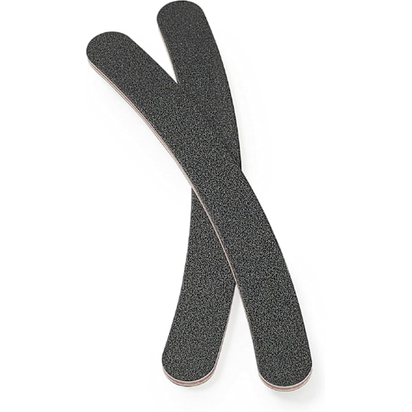 2-pak buede neglefile, boomerangform for nem brug, sorte smergellærreder, naturlige og kunstige negle, dobbeltsidet medium korn