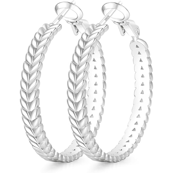 Sterling Sølv Hoop Øreringe, Letvægts 925 Sterling Sølv Hoop Øreringe, Hvede Snoet Hypoallergeniske Brede Guld Hoop Øreringe til Kvinder 30/40/50mm Silver 30mm