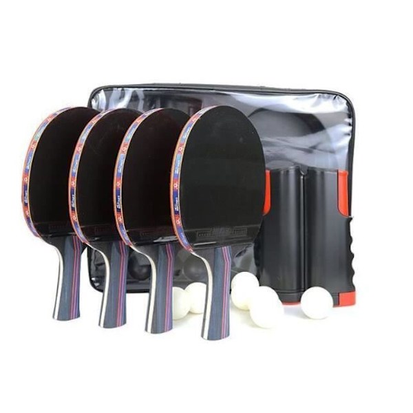 Pingisracket - Professionell - Set med 4 racketar - 8 bollar - Portabel - Röd