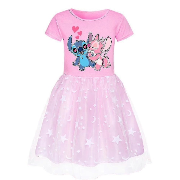 Jenter Lilo & Stitch Tegneserie Trykk Kjole Tyll Skjørt Bursdagsfest Cosplay Kostyme Purple 7-8 Years
