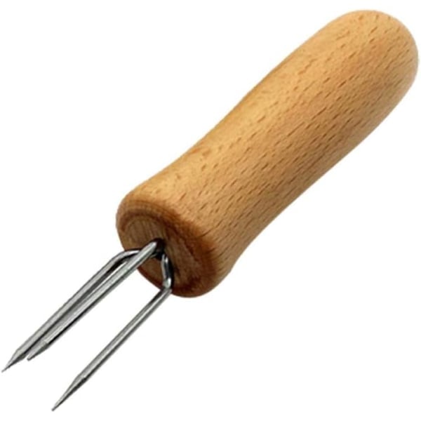 6 maiskolber med rustfrie stålspyd. Gjenbrukbare maisspyd med håndtak i eiketre - grilling, kjøkkentilbehør (10 cm lange)