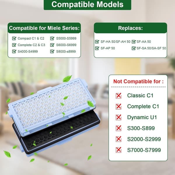 2-pak vakuumfilter til Miele Complete C3 Active AirClean SF-HA 50 erstatningsfilter til Miele Compact C1 C2 Complete C2 S8340 kompatibel med