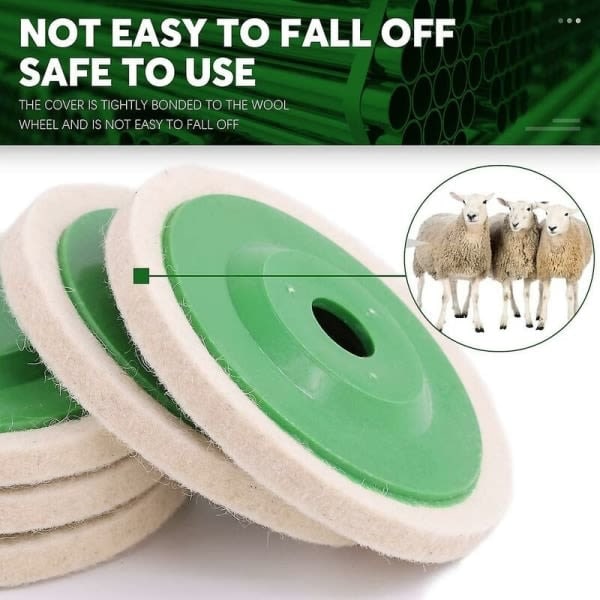 Grøn - 10 polerskiver i uldfilt til vinkelslibere, 10 cm/8 mm