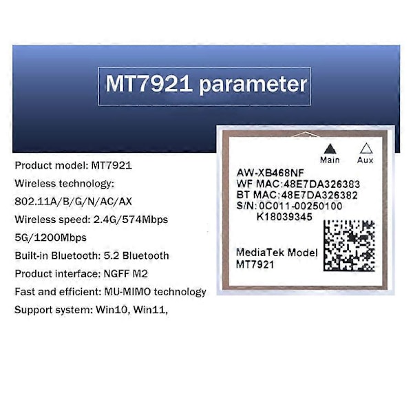 MT7921 WIFI6 2.4G 5G Gigabit Netværkskort M2 5.2 BT Netværkskort