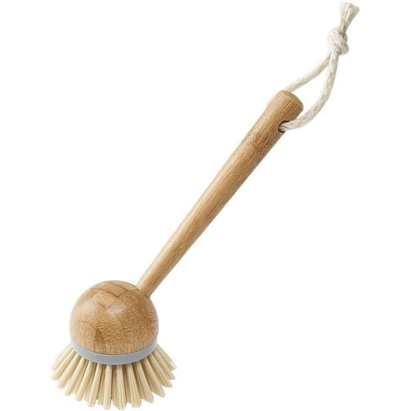 Oppvaskbørste med naturlig bambusfinish, klassisk retrostil, naturlig og grå, grå/tre, 22 x 7 x 6 cm 517670