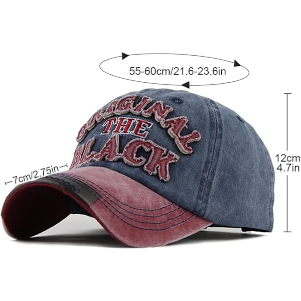 Vintage-tyylinen pesty musta brodeerattu baseball-lippis, trucker-hattu, puuvillainen aurinkohattu miehille ja naisille, säädettävä koko Azul Marino