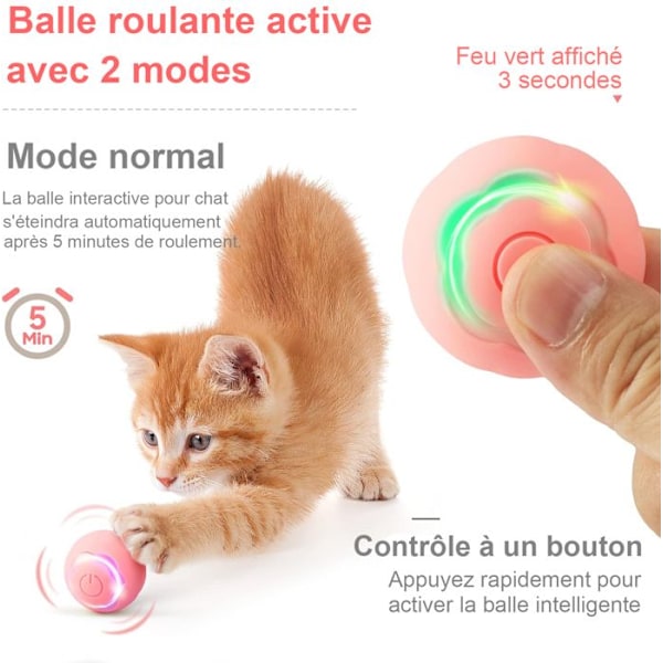Interaktiv Kattboll, Smart Automatisk Rullande Inomhus Kattleksak, med Skiftande LED-lampor, 2 Lägen