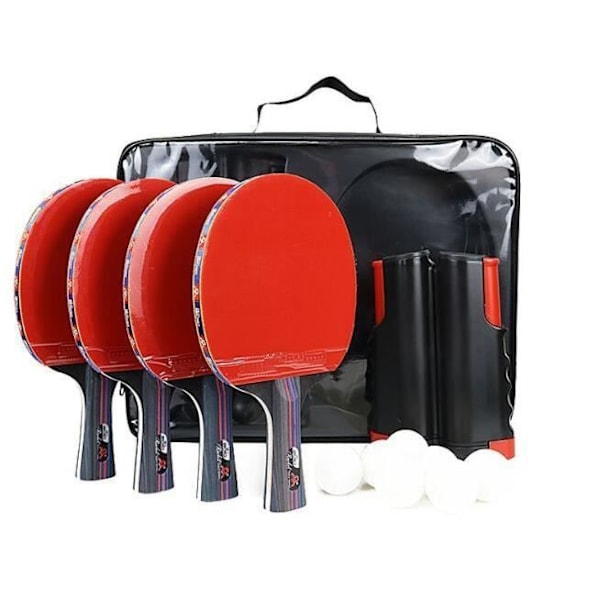 Pingisracket - Professionell - Set med 4 racketar - 8 bollar - Portabel - Röd