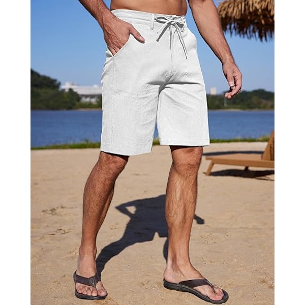 Herr Sommar Ledig Casual Linneshorts Strand Cargo Shorts med Fickor