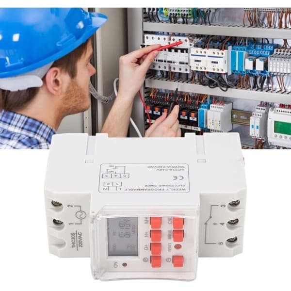 Digital programmer 30A 220-240V for water heater - 35 mm DIN rail timer, LCD