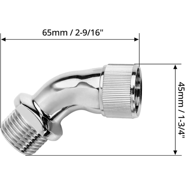 Vinkeladapter til brusehoved, forkromet messing 1/2\" forlænger Chrome