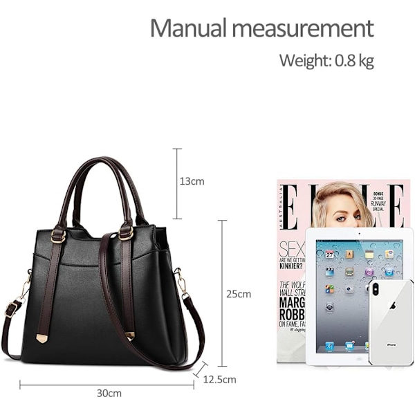 Damehåndtasker, Elegant Tote Bag med Top-Håndtag, Skuldertaske, Patent Læder Håndtaske, Arbejdstaske til Damer Negro
