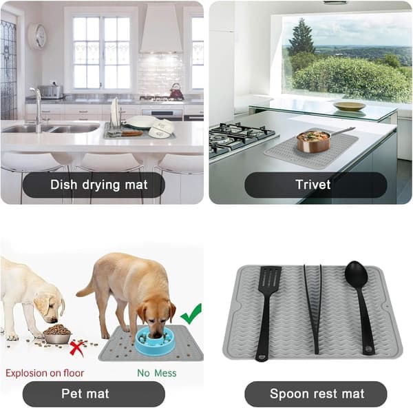 Super Kitchen Stor Silikone Drypmåtte til Opvask, Opvaskestativ, Tørremåtte