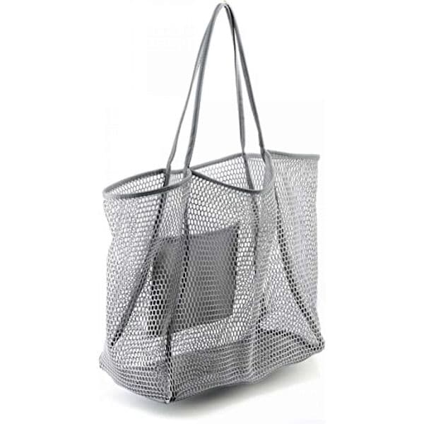 AVEKI Mesh Strandtaske Skuldertaske til kvinder, grå