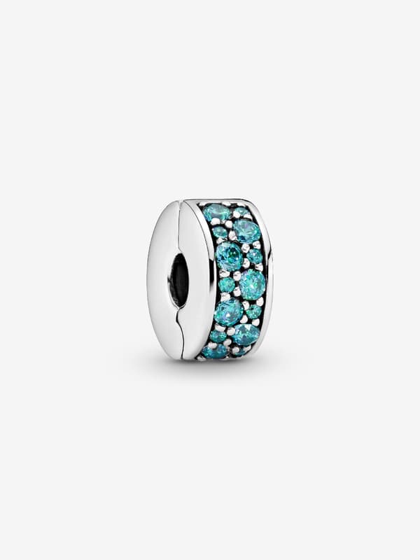 - Teal Pavé Clip Charm - Sterlingsølv