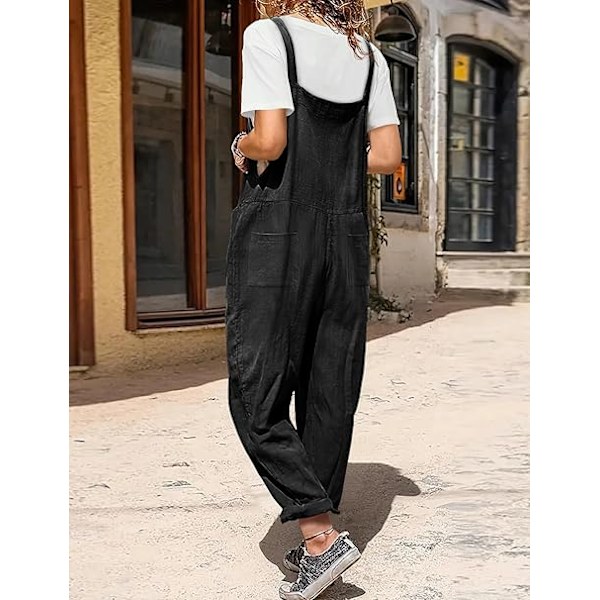 Dam Overaller Lös Ledig Ärmlös Overall Lång Jumpsuit Playsuit Hängselbyxor PV9UK