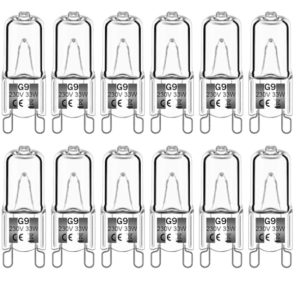 12-pack G9 halogenlampor varmvit klar kapsel dimbar 33W 230V