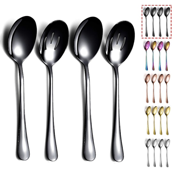 Sort skeer 4 stk., serveringsske, inkluderer 2 serveringsskeer og 2 hulskeer, serveringsredskaber i rustfrit stål Black