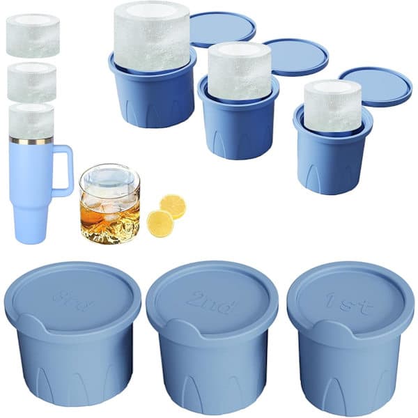 Stanley Cup isform, silikonisform för 20/30/40 oz muggar skapar cylindriska isbitar, set med 3 formar med lock