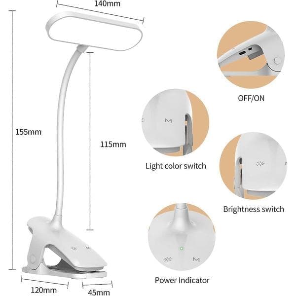 LED bordlampe, trådløs, touch, 5 farver, 5 intensiteter