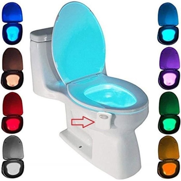 Toalettlys, LED Nattlys for Toalett Baderomssensordetektor 8 Farger (Aktiveres Kun i Mørket)
