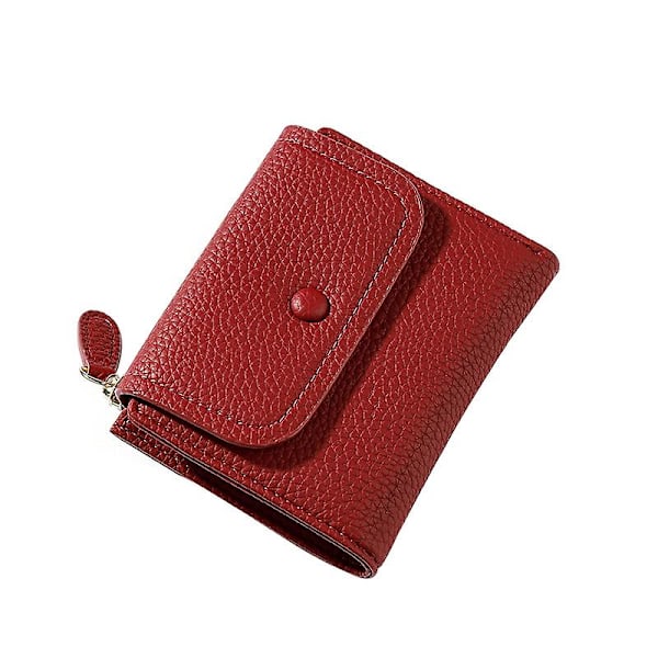 Dam 2-faldig Plånbok Läder Kort Börs Dam Flickor Korthållare Clutch Väska Enfärgad Red