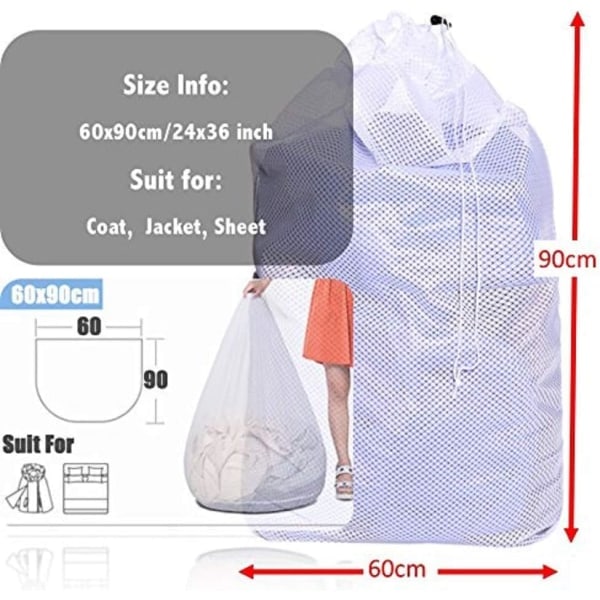 Vaskeposer i netting, vaskeposer for vaskemaskin, store vaskeposer, 60 x 90 cm White