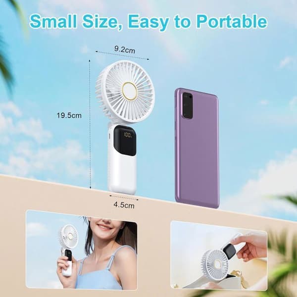 Mini bærbar ventilator, 5-trins USB-opladningsventilator med base, lydløs foldbar håndholdt ventilator
