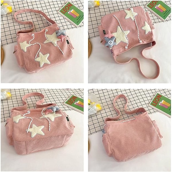 Naisten vakosametti olkalaukku, söpö suuri crossbody-laukku kouluun, toimistoon, töihin, matkustamiseen, ostoksille Black