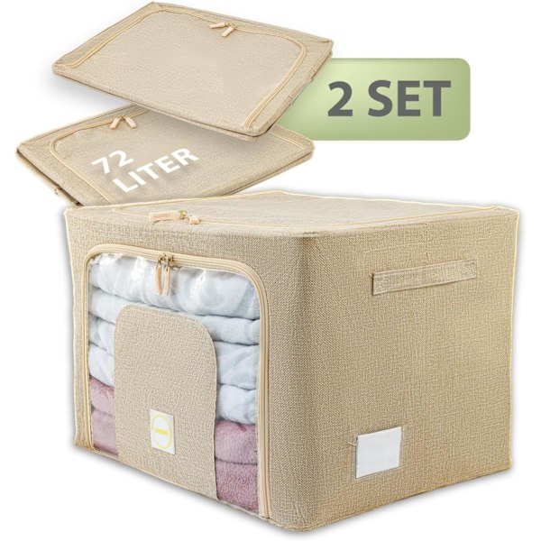 Set, förvaringslådor för kläder med lock och metallram, XL