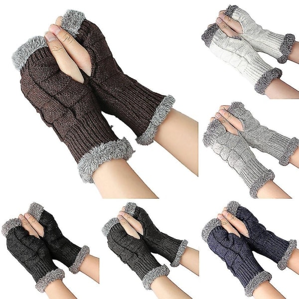 Fingerløse hansker for kvinner - Arm- og håndleddsvarmere, dame vinter kasjmir arm fingerløse hansker votter håndledd strikkede varmere med tommelhull for kvinner