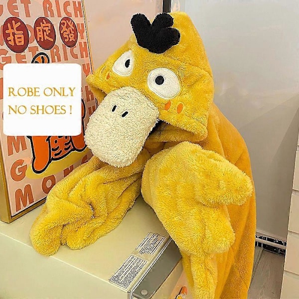 Sarjakuva Ankka Talvi Pyjama Aikuisille Onesie Huppari Hauska Pyjama Lämmin Mukava Kotiasu Lounge Tytöt Asuntola Cosplay Yöasu Psyduck Robe Only No Shoes L